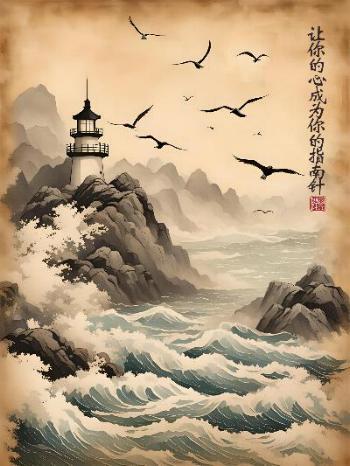 lighthouse ink wash painting