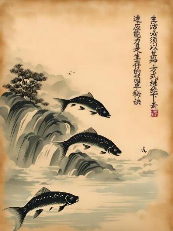 salmon fishes against river