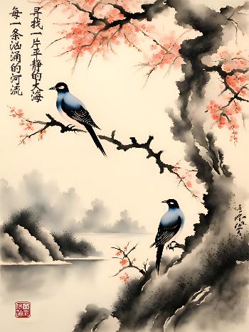 shui-mo art birds