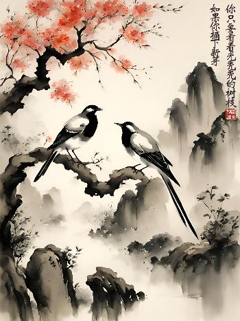 birds on branches print