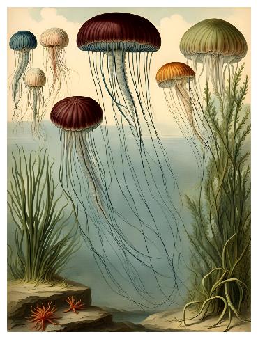 jellyfish coastal vintage art